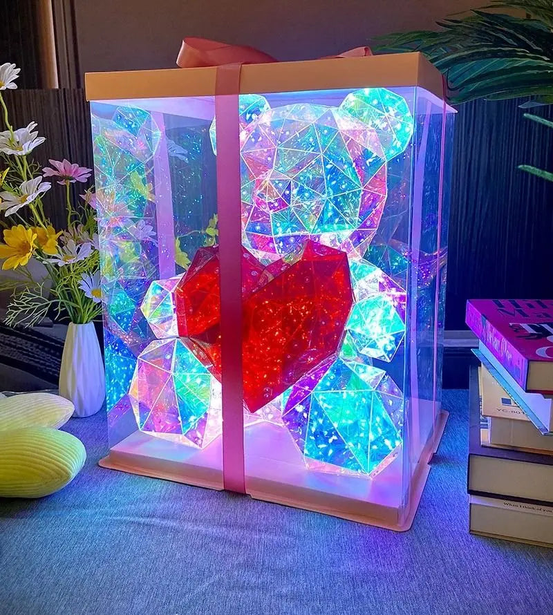 Glowing Teddy Bear Night Light: LED Galaxy Bear Lamp in Exquisite Gift Box