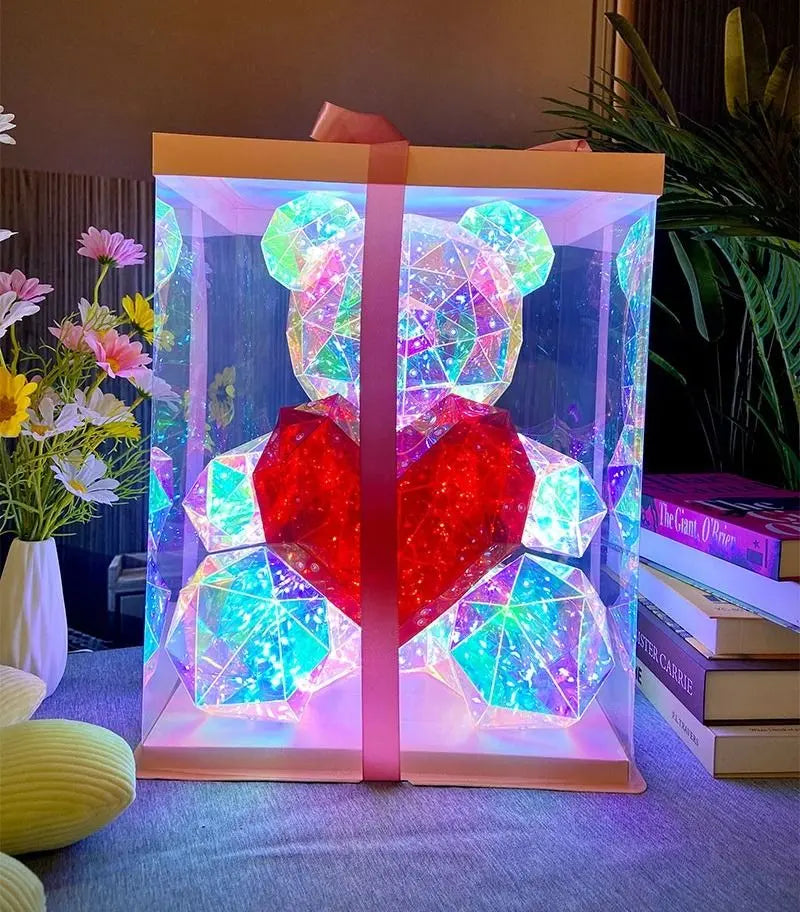 Glowing Teddy Bear Night Light: LED Galaxy Bear Lamp in Exquisite Gift Box