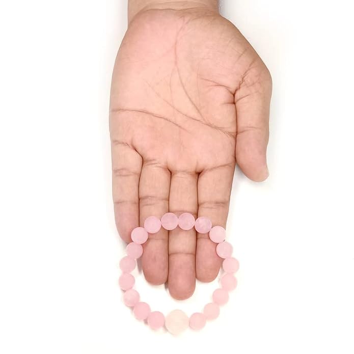 Lab Certified Semi-Precious Unisex Bracelet | 18beads Stretchable Bracelet | Natural Crystal Healing Stone |Finest Rose Quartz Stones (Pack of 2)