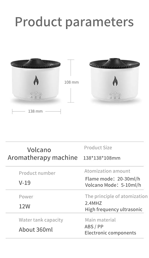 Aromatherapy Essential Oil Diffuser 360ML - Flame and Volcano Modes, with 10ML Hotel Collection Essential Oil