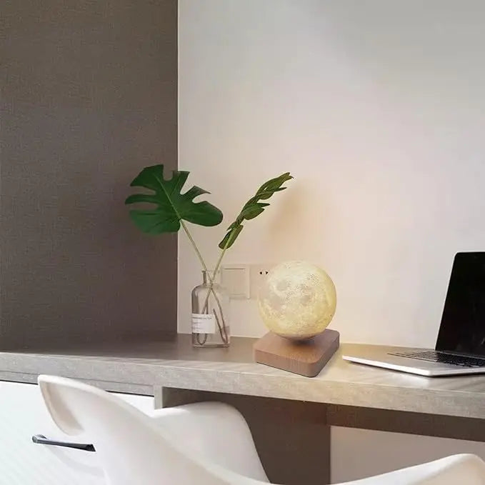 Levitating Moon Lamp: Floating 3D Moon Night Light with Wooden Base