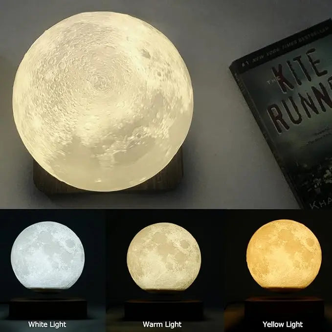 Levitating Moon Lamp: Floating 3D Moon Night Light with Wooden Base