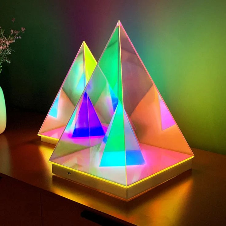 Colorful Pyramid 3D Art LED Night Lamp - USB Powered Decorative Light