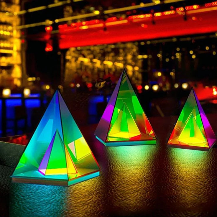 Colorful Pyramid 3D Art LED Night Lamp - USB Powered Decorative Light