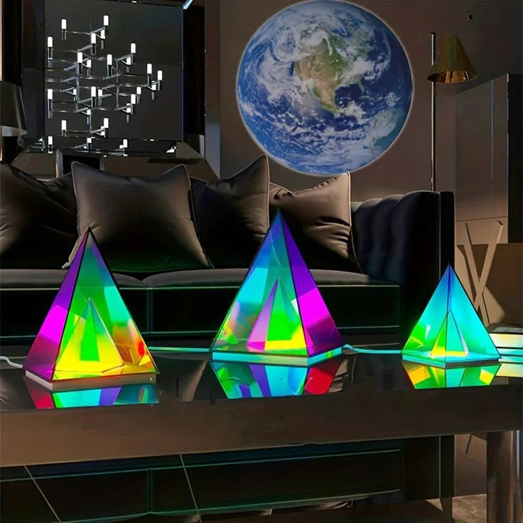 Colorful Pyramid 3D Art LED Night Lamp - USB Powered Decorative Light