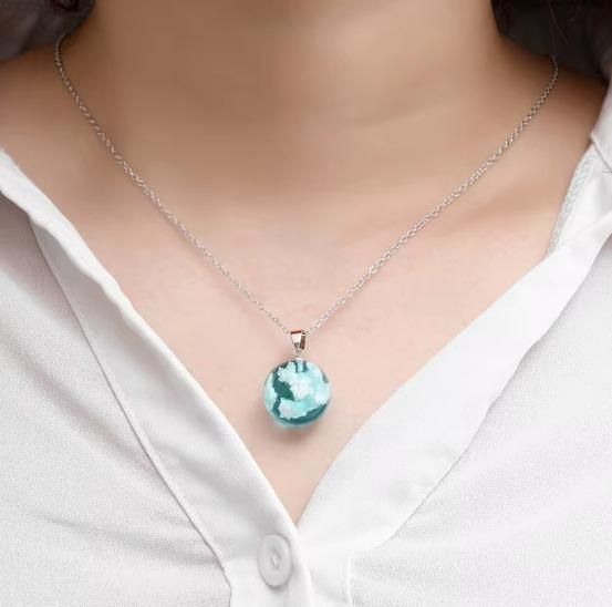 Night Glowing Moon t pendant silver chain Rhodium Stainless Steel Pendant (Pink)