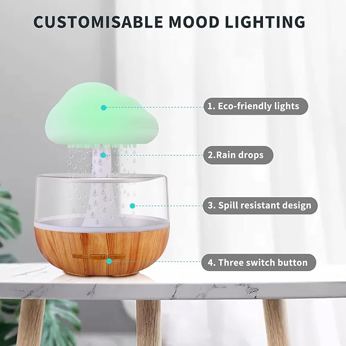 decor baazar Cloud Rain Drop Humidifier Diffuser with Essential Oil - White