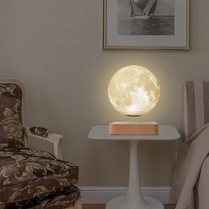 Levitating Moon Lamp: Floating 3D Moon Night Light with Wooden Base