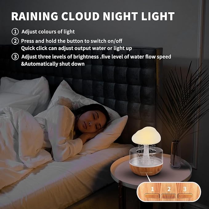 decor baazar Cloud Rain Drop Humidifier Diffuser with Essential Oil - White