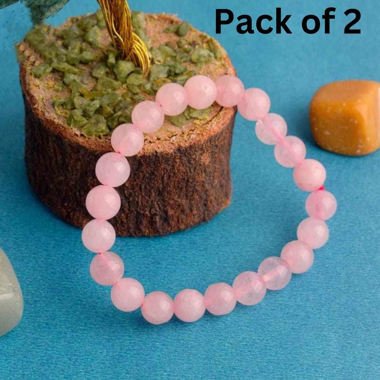 Lab Certified Semi-Precious Unisex Bracelet | 18beads Stretchable Bracelet | Natural Crystal Healing Stone |Finest Rose Quartz Stones (Pack of 2)