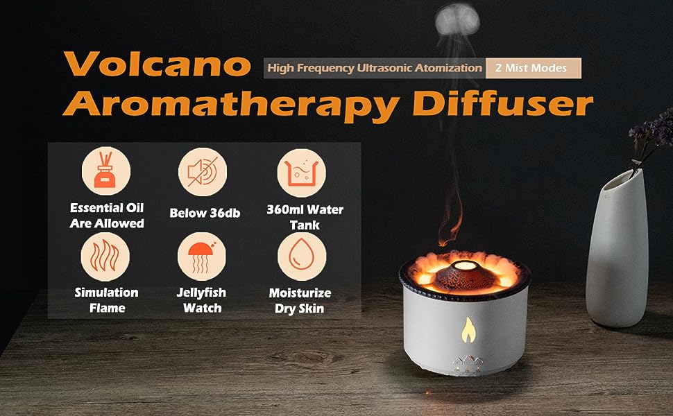 Aromatherapy Essential Oil Diffuser 360ML - Flame and Volcano Modes, with 10ML Hotel Collection Essential Oil